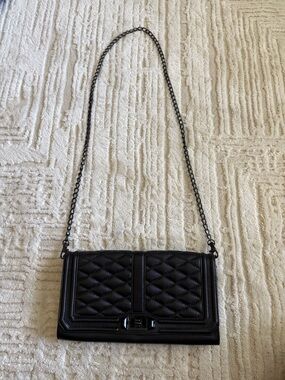 Rebecca Minkoff Black Quilted Leather Crossbody Bag Chain Strap Turn Lock